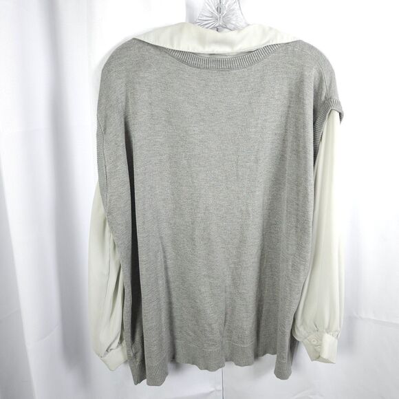 Adrianna Papell Women’s 1X Gray V-neck Layered Sweater Vest And Blouse - Picture 3 of 7